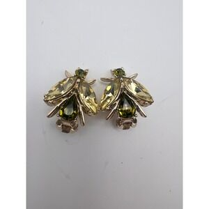 Vintage Bee Clip On Earrings Gold Tone Olive Champagne